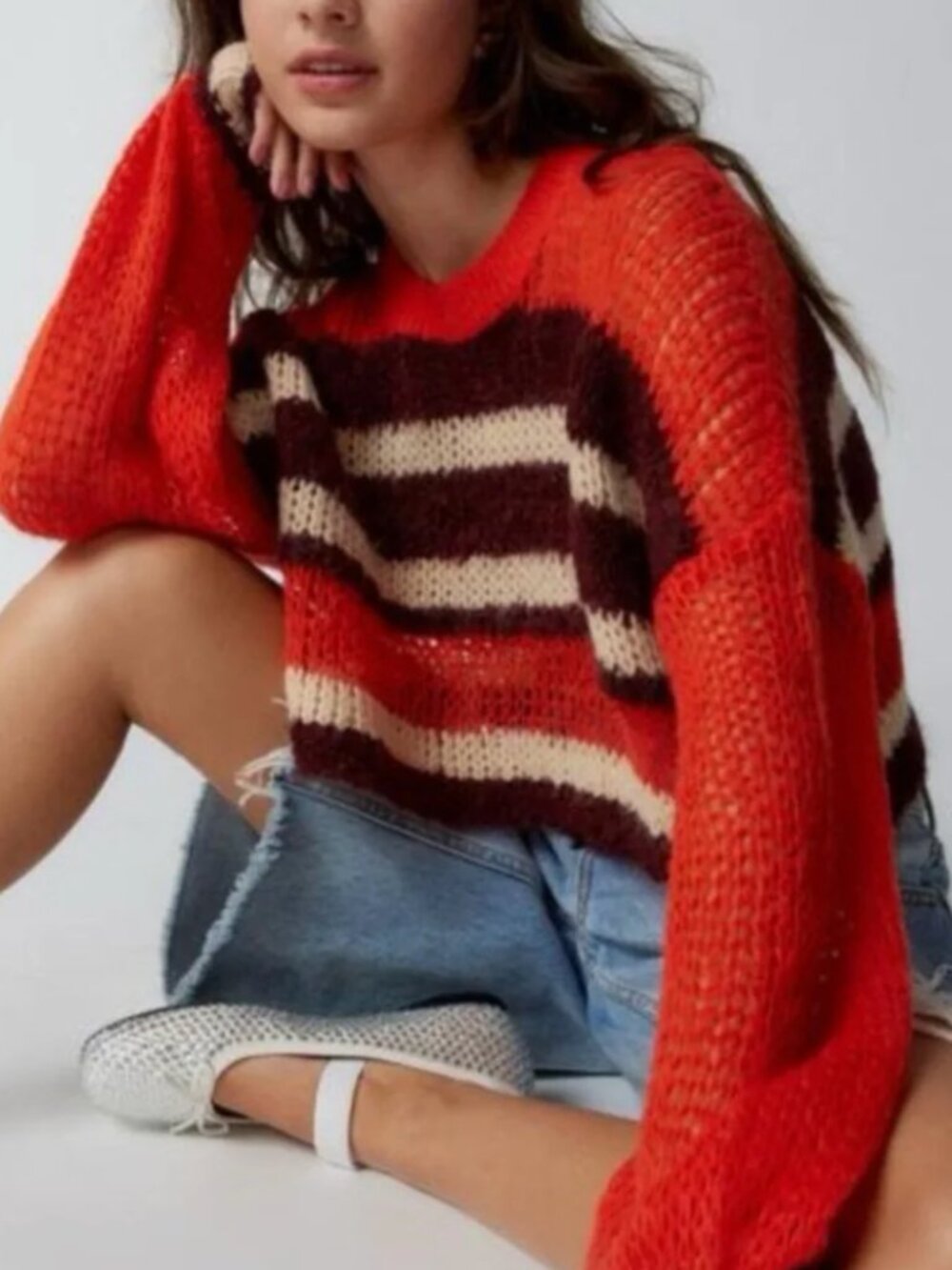 URBAN OUTFITTERS KIMCHI BLUE Kingston Pullover Cropped Knit Sweater Medium Boho